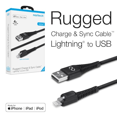 Naztech Naztech Braided LED MFI Lightning Charge & Sync Cable 14644